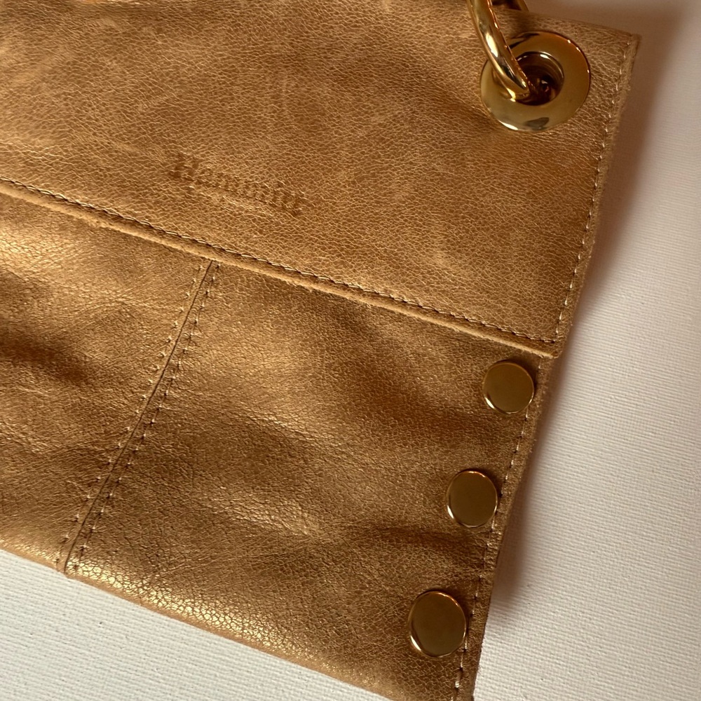 Hammitt Leather Crossbody Clutch Reversible Brushed Gold Bag. - Picture 3 of 12